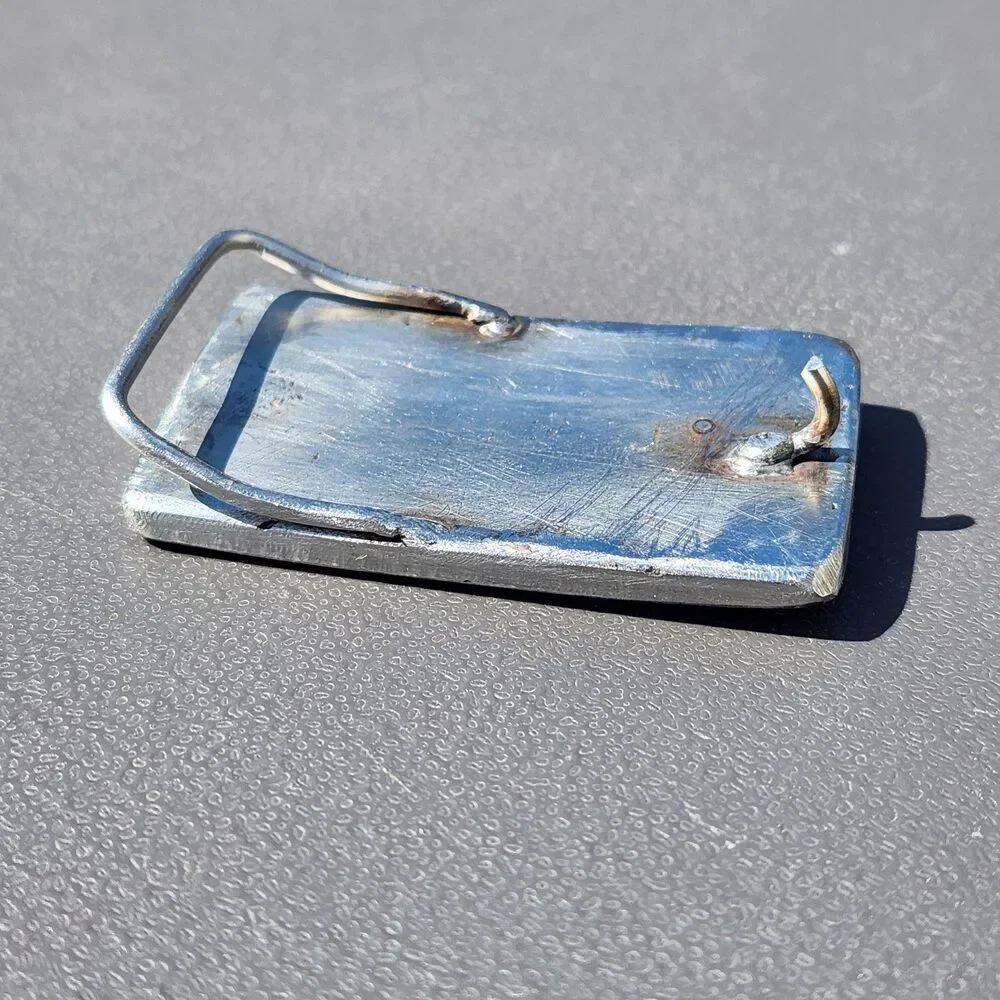 Vintage Custom Machine Shop Stainless Steel Biker Belt Buckle Woven Pattern